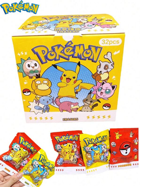 pokemon 1/4/32pcs Pokemon Eraser Ornaments Blind Box - Cute Cartoon Characters, Can Erase Pencil Marks, Can Also Be Used As Ornaments, Back To School Features - Ideal Gift For Giving, Summer Must-Have, Suitable For Giving Or Using At Summer Parties, Birthday Parties, Christmas, Halloween, Thanksgiving Parties