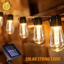 1 pièce Guirlandes lumineuses solaires à 10/20/30 LED pour éclairage de rue et de zone, ampoules décoratives de Noël IP44 pour l'extérieur, guirlandes de fête vintage, pour jardin, tonnelle, vérandas, camping - Finition métal mat, semi-affleurant, commande d'interrupteur, applique amovible, abat-jour en acrylonitrile butadiène styrène, batterie au nickel 400 mAh, chargée solaire, solution d'éclairage commercial, éclairage extérieur, idéal pour Noël, parfait pour Thanksgiving