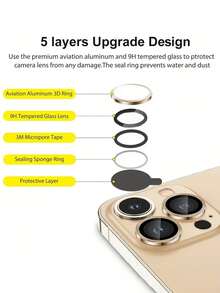 3片装相机镜头保护膜，兼容 17/17 Pro/17 Pro Max/17 Air/16 Pro/15/14/13/12/11 Pro Max/16e，9H硬度钢化玻璃，高清，金色 - 棕色 - 查看 4