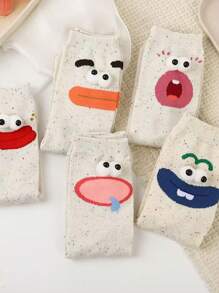 1 Pair/5 Pairs Women Funny Cute Polka Dot Eye-Shape Pattern Interesting Mid-Calf Socks, Suitable For Daily Wear