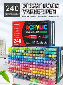 240/168/120/72/60/48/36/24/12 Color Direct Liquid Acrylic Marker Pens, Students Use Art Professional Drawing Drawing Color Soft-Head Marker Paper-Tight Stackable Diy Graffiti Coloring Book Coloring Pen Can Draw Glass Stone Waterproof Body Painting Brush Christmas Gift