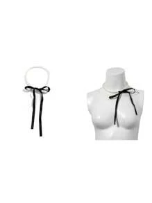 1 Stück elegante schwarze Damen-Schleife Choker-Halskette, Damen Krawatten, Samtband-Wed-Goth-Kette mit Kunstperlen und Schlüsselbein-Design, Y2K-Zubehör