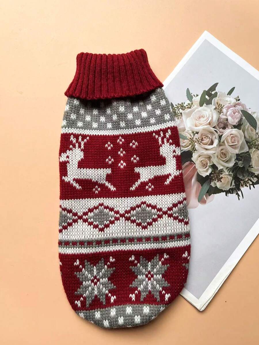 1 pieza Suéter de venado rojo vino apto para gatos y perros, decoración navideña