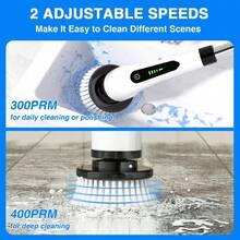 Electric Rotary Cleaner, An Electric Rotary Cleaner With A 5-Cell Battery Indicator Light, An Electric Cleaning Brush Equipped With 7 Different Replacement Brush Heads And A Detachable Telescopic Rod, An Electric Bathroom Cleaner Suitable For Floors, Tiles, Kitchens, Bathtubs, Cars, And Living Rooms. - trắng - Xem 4
