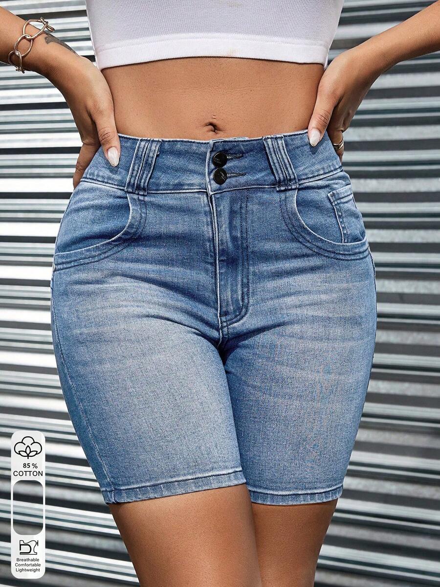 女士时尚修身中长款夏季牛仔短裤