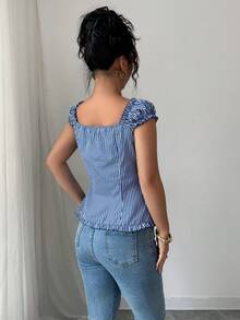 LilyHouse 女士 Y2K 性感、年轻、火辣、优雅条纹短袖衬衫，秋冬款