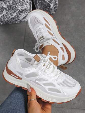 Chaussures de sport à lacets et bout rond pour femme, respirantes, confortables, à la mode, polyvalentes, idéales pour la ville, l'extérieur, la rue ou le plein air
