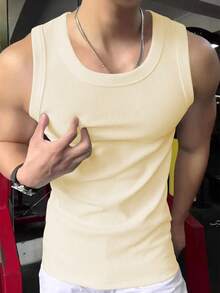 Tank Top Pria Kasual Modis dengan Tekstur Rib, Potongan Slim Fit, dan Elastis. - Aprikot - View 2