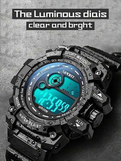 1 pieza Reloj electrónico impermeable para hombres, resistente al agua y a los golpes, con función de cronómetro, luminoso y alarma. Adecuado tanto para el cronometraje durante deportes como para el uso diario, esencial para deportes y ejercicio, así como para salidas diarias.