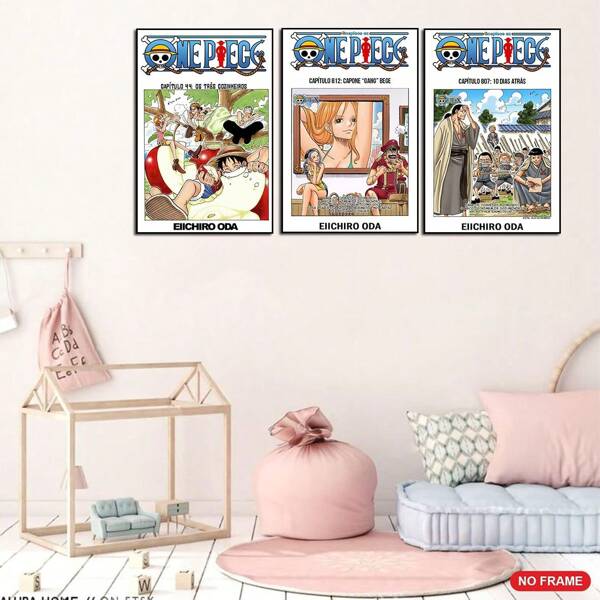 ONE PIECE 3 stuks populaire wanddecoraties in één stuk, geschikt voor woonkamerdecoratie, slaapkamerdecoratie, kantoordecoratie, verfraaien de kamer (zonder lijst)