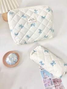 Makeup Bag Storage Bag, Classic Style, Women's Makeup Bag Travel Bag Cosmetics Bag Storage Bag Large Capacity Makeup Bag Travel Skincare Makeup Storage Bag Handheld Multi Functional Wash Portable Travel Storage Bag, Handbag, Handbag, Fashion Bag, Simple Jewelry Storage Bag Make Up Bag - Baby Blue - View 5