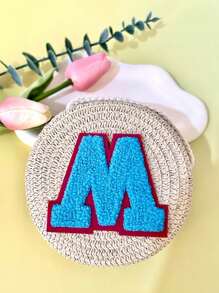 1 Personalized Custom Bride Straw Woven Shoulder Bag, Letter Custom Woven Wallet, Colorful Letter Wedding Vacation Wallet, Honeymoon Bride Custom Gift Party Supplies, Wedding Gifts