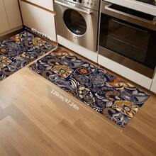 1 pieza Alfombra suave de cocina, Felpudo lavable antideslizante, Alfombra camino, Felpudo, Juego de alfombrillas de baño, sala de estar, lavandería, Alfombra de área, Decorativa apta para cocina, sala de estar, entrada, balcón, decoración del hogar, anti-suciedad, cafetería, bar, fiesta, regalo festivo, Alfombra de piso de dormitorio, Alfombra de baño, Decoración de habitación, Decoración de cocina, Diseño de reno en marco azul y blanco a rayas de fondo colorido