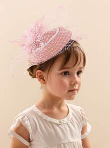 1pc Kids' Tulle Pearl Flower Fascinator Hat, Suitable For Girls' Daily Outfit, Photo Shoot