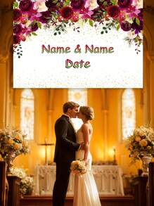 1pc Custom Personalized Wedding Background Cloth, Party & Photo Shooting Decoration Banner With Star & Rose Pattern
