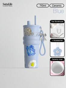 Vaso térmico de gran capacidad de 500ml/700ml/710ml - Taza de café de acero inoxidable con tapa, vaso de viaje para bebidas calientes y frías, compatible con portavasos de coche, material, tapa con boquilla y soporte para pajita, banda de silicona antideslizante para sujetar, portátil para exteriores, camping, oficina, regalo de botella de agua para novia, estudiante, vuelta al cole para niños