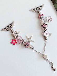 1pc Bee/Flower Pendant Beaded Silver Chain Bracelet Strap Compatible With Apple Watch Band 38mm 40mm 41mm 4mm 44mm 45mm 49mm (S10 42)Mm (S10 46)Mm Fashionable And Simple, Exquisite Wome's Wrist Strap Suitable For Apple Watch Series Ultra 2 S10 SE9 8 7 6 5 4 3 2 1's Mother's Day/Daily Gift