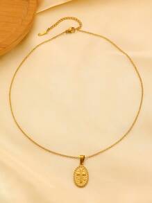 1 pièce Collier mode rétro en acier inoxydable croix, pendentif ovale creux avec chaîne en arête de poisson, convient pour un port quotidien, pour les fêtes et les festivals