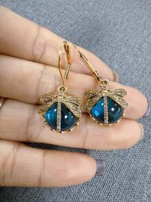 1 Pair Vintage Dragonfly Crystal Pendant Earrings, Charming Bohemian Jewelry For Women, Party Wear