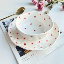 1pc Ins Style Hand-Painted Mini Heart Shaped Ceramic Bowl, Retro Ditsy Floral Pattern 5 Inch Dessert/Snack/Cereal Bowl, Elegant 370ml/12.5oz,School Supplies