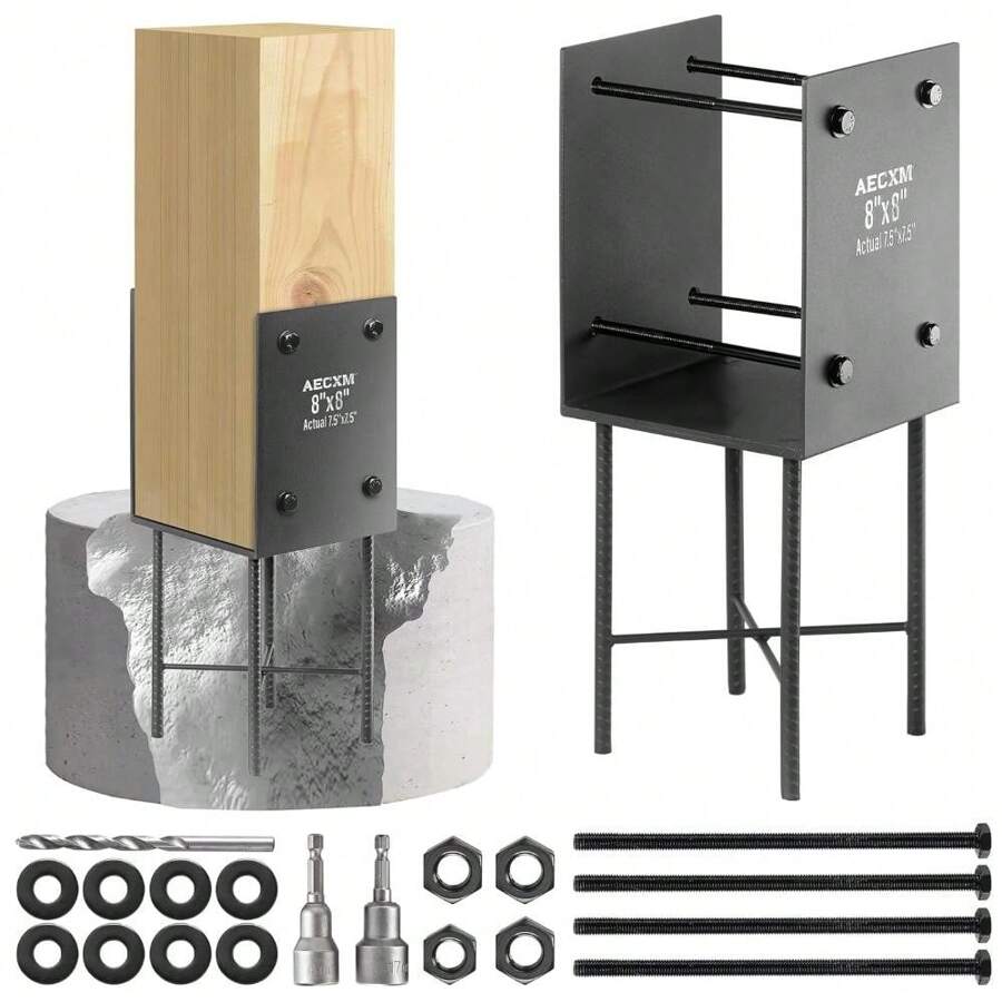 Soporte de ménsula en forma de U para poste de cerca de uso pesado de 8"X8" (realmente 7.5"X7.5"), soporte de poste de concreto húmedo para barandillas de terrazas, cercas, cenadores y cimentación de concreto húmedo (gris oscuro-1 paquete). Almacenamiento para dormitorio de vuelta al colegio