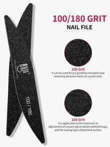 RS NAIL Limador de uñas en forma de hoja negro RSNAIL de 100/180 granos, de doble cara, ultrafino de 2 mm, para dar forma precisa, refinar la curva y alisar los bordes, lavable y reutilizable, herramienta de arte de uñas para principiantes y salones de belleza