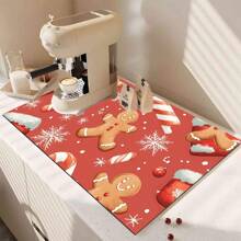 1 pieza Posavasos de silicona con impresión de carta navideña, hombre de jengibre y caramelos, antideslizante y muy absorbente, lavable, apto para encimera, cocina, mesa de comedor, decoración navideña