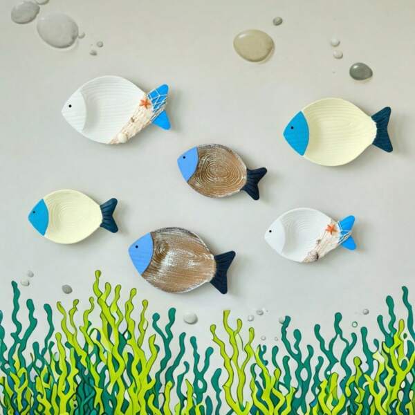 1/2 pièce(s) Décoration murale en bois en forme de poisson, thème plage, nautique, côtier. Sculpture murale en bois en forme de poisson, décoration pour cabane au bord du lac, décor océanique, décorations vintage pour la maison, la salle de bain, la chambre, le patio, décorations d'intérieur estivales