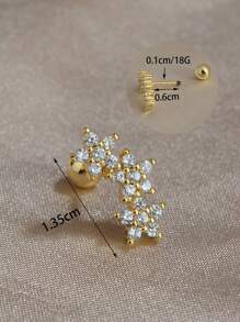 1PC Stainless Steel Cartilage Stud Earrings Crystal CZ Leaf Flower Star Moon Screw Back Earrings Tragus Helix Flat Rook Conch Standard Piercing Jewelry For Women