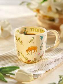 Quà tặng ngày Valentine: Cốc sứ hoa văn tự nhiên 300ml, cốc ăn sáng vẽ tay hình động vật, bộ cốc cà phê đôi họa tiết hoạt hình đan móc, cốc pha cà phê nghệ thuật Latte dùng cho văn phòng và gia đình. - Kem-Thỏ - Xem 5