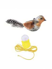 带声音的宠物玩具，鸟形猫玩具，动物印花面料，无需电池，适合猫玩耍，由人造羽毛制成 - 彩色 - 查看 7