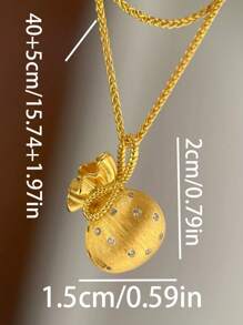 1pc Bowknot Textured Lucky Bag Pendant Necklace, Fashionable Elegant Gold-Tone Copper Necklace Suitable For Women's Daily Wear, Dates, Banquets, Parties, Jewelry Gift