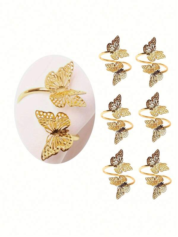 12pcs Butterfly Napkin Rings, Metal Napkin Rings, Suitable For New Year, Christmas, Holiday, Hotel, Dinner Party, Wedding & Banquet Table Decoration