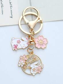 樱花兔钥匙扣，可爱卡通动物花环兔子合金吊坠，粉色/蓝色/红色/紫色，情人节礼物，适合送给家人、恋人、朋友的小珠宝礼物 - 彩色 - 查看 6
