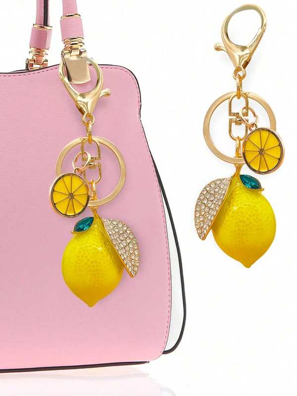 1pc Creative Elegant Alloy Pear Shaped Keychain, Cute Fruit Decoration For Gifts, Women Bag Charm Car Accessories Backpack For School Fruit