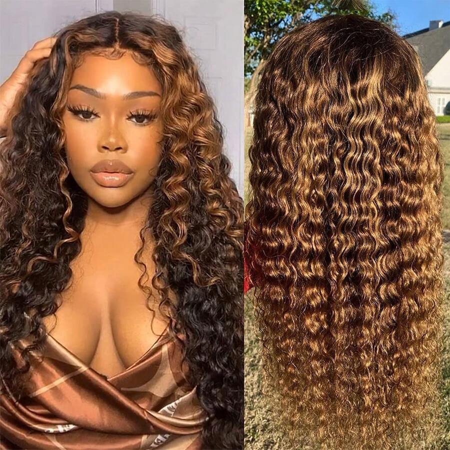 Put On And Go Glueless Wigs P4/27 Human Hair Pre Cut Deep Wave Lace Wigs Human Hair For Beginners 5x5 Closure Wigs For Women Highlight Human Hair Glueless Curly Human Hair Wig - S4/27 - 查看 1