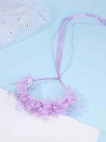 2pcs Purple/ Gradient Flower Heanband,Mesh Pearl Chain Hair Band Hair Accessories For Girls Kids