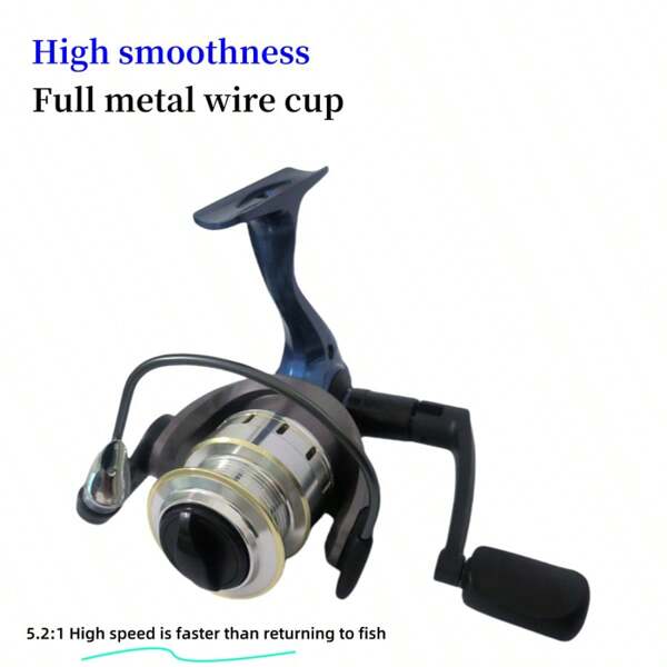 1pc Blue 2000 Series Aluminum Alloy Spinning Reel With Folding Rocker Arm For Long-Distance Casting