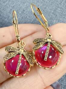 1 Pair Vintage Dragonfly Crystal Pendant Earrings, Charming Bohemian Jewelry For Women, Party Wear