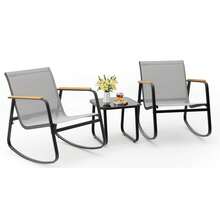 Lofka 3 Piece Rocking Bistro Set, Textilene Fabric Patio Furniture Set, Front Porch Rocker Chairs With Coffee Table For Lawn, Garden, Balcony, Poolside ,Outdoor Furniture - 灰色 - 查看 2