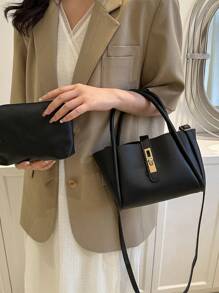 Nuevo bolso de madre de moda de mujer de unicolor de PU, versátil bolso bandolera con monedero pequeño