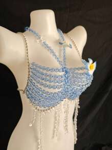 Sexy Lingerie Body Chain For Women, Men & Crossdressers – Acrylic, Crystal, Sequins Chest Harness, Hollow-Out Pendant Vest, Hot Girl Bra Accessories For Nightclubs, Parties, Hotels, Carnivals, Couples