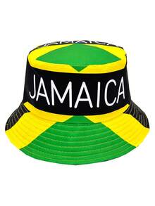 Fashionable Jamaica Flag Print Bucket Hat, Unisex Outdoor Vacation Sun-Shading Reversible Bucket Hat - A - View 4