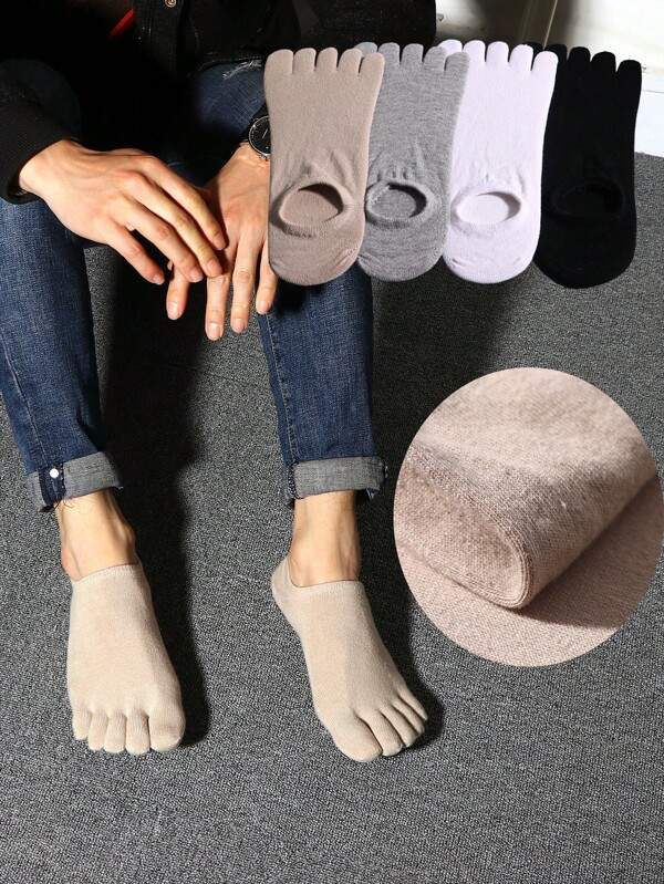 1 Paar Herren Baumwolle einfarbige atmungsaktive feuchtigkeitsableitende Zehensocken, geeignet für den täglichen Gebrauch