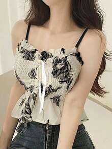 2025 Summer Design Bow Decor Versatile Women Casual Elegant Camisole - Apricot - View 3