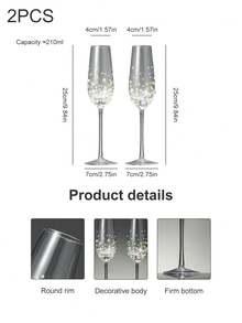 2 Stück handgefertigter Keramik Blumen-, Perlen- & Kristallglas Kelche, luxuriöses & elegantes Design, geeignet für Hochzeit, Familientreffen, Wohnzimmer, Party, Bar, Feiertage, Valentinstag, Weihnachten, Geschenk für Vater - Verschiedenfarbig - Übersicht 3