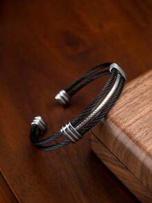 1 pieza Brazalete abierto de acero inoxidable, accesorio de estilo minimalista para hombres, adecuado para uso diario o como regalo para el novio