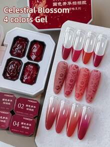 4-Colors Celestial Blossom Patting Glue Smudges Canned High Saturation Popular Semi-Solid Nail Polish Glue Nail Salon DIY - 彩色 - 查看 2