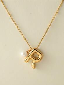 1 Pc Balloon Smooth A-Z Pendant Letter Necklace Fashion Simple Chain Collarbone Chain, Holiday Gift, Suitable For Women's Daily Wear - Yellow Gold - View 27
