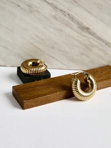 2件套时尚不锈钢螺丝形耳环，金色和银色，女士圣诞节冬季礼物 - 螺紋耳環 - 查看 4